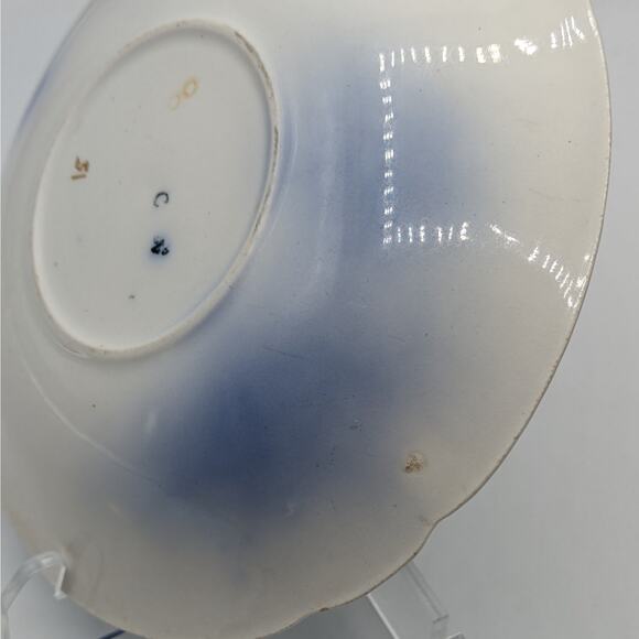 C1820 Johnson Brothers Semi Porcelain Flow Blue Tulip Royal Gold Accents 6 Plate - Picture 10 of 12